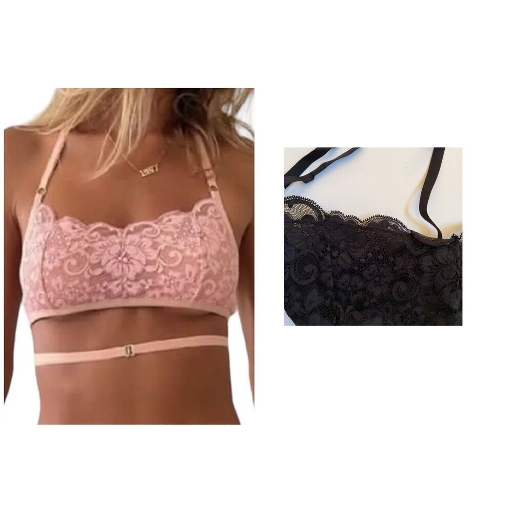 Free People HAH Don't Cross Me Demi Bra Noir Floral Lace Halter Size XS NWT